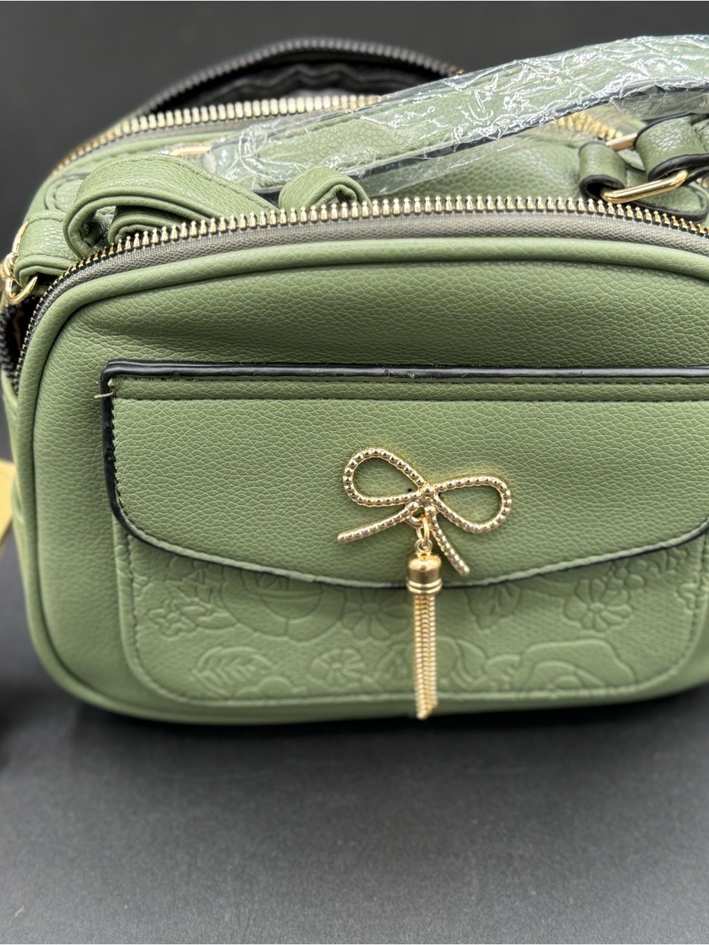 Green Women's Crossbody Bag with Bow Accent